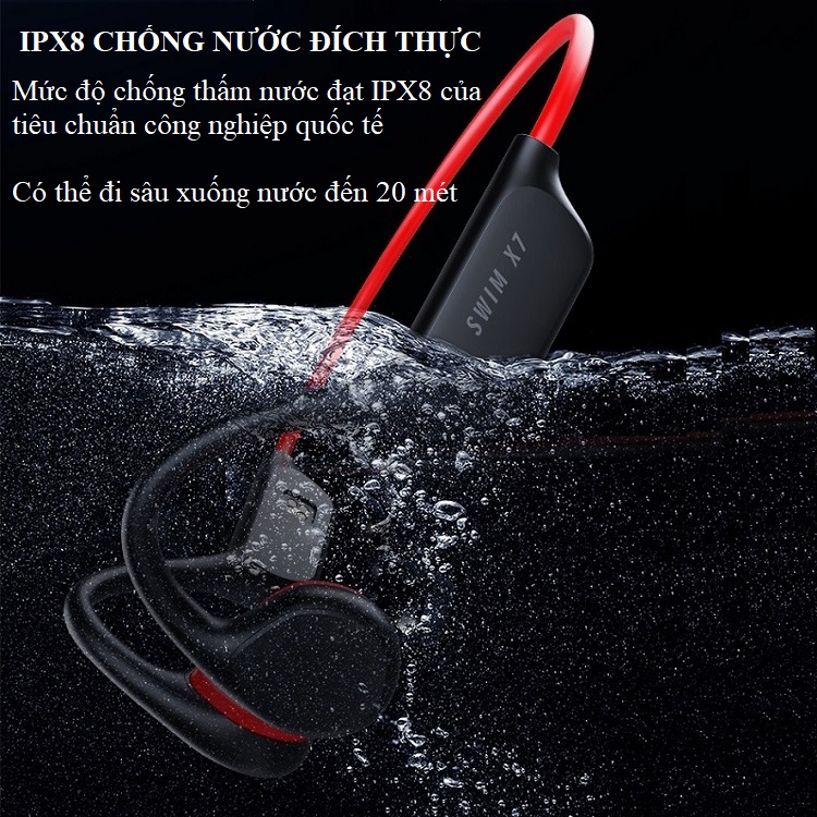 Tai Nghe Dẫn Xương Bơi Lội X7 ( bộ nhớ trong 32Gb- Chỉ số chống nước IPX8 khả năng chống nước cao