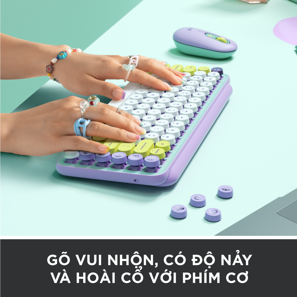 Bàn phím cơ không dây bluetooth | USB Logitech POP KEYS - phím emoji có thể tùy chỉnh - Màu