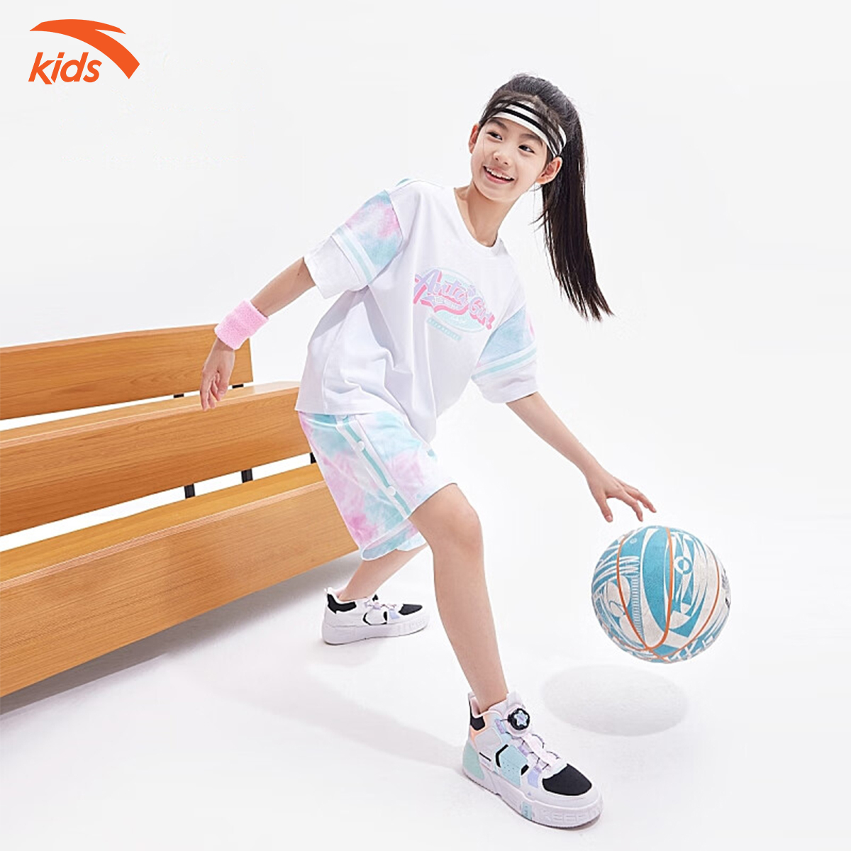 Áo phông thể thao bé gái Anta Kids dòng bóng rổ, vải cotton, thoáng khí W362328643