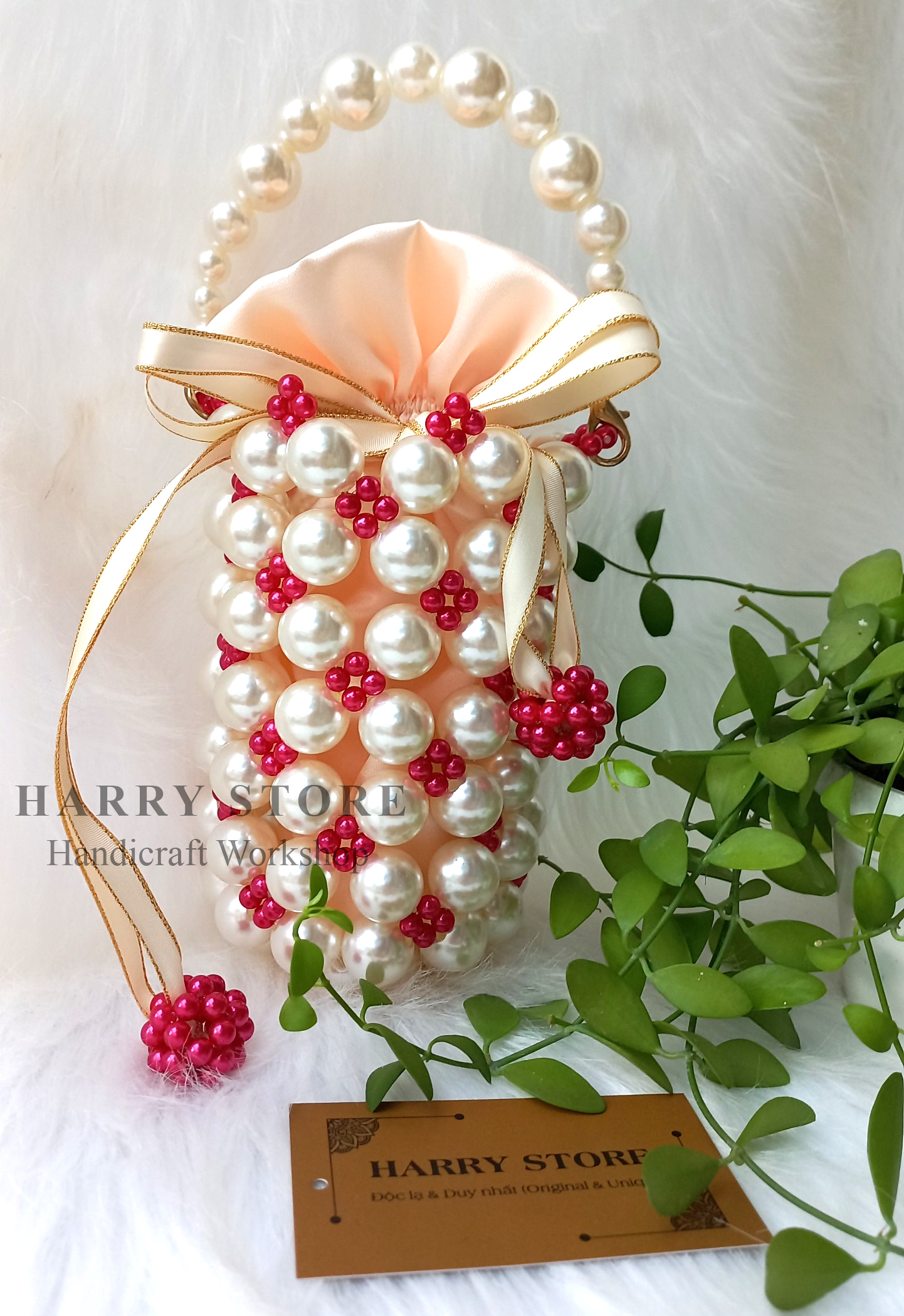 Túi ngọc trai nữ HRRB1-DD tự đan handmade túi đi dự tiệc sang trọng