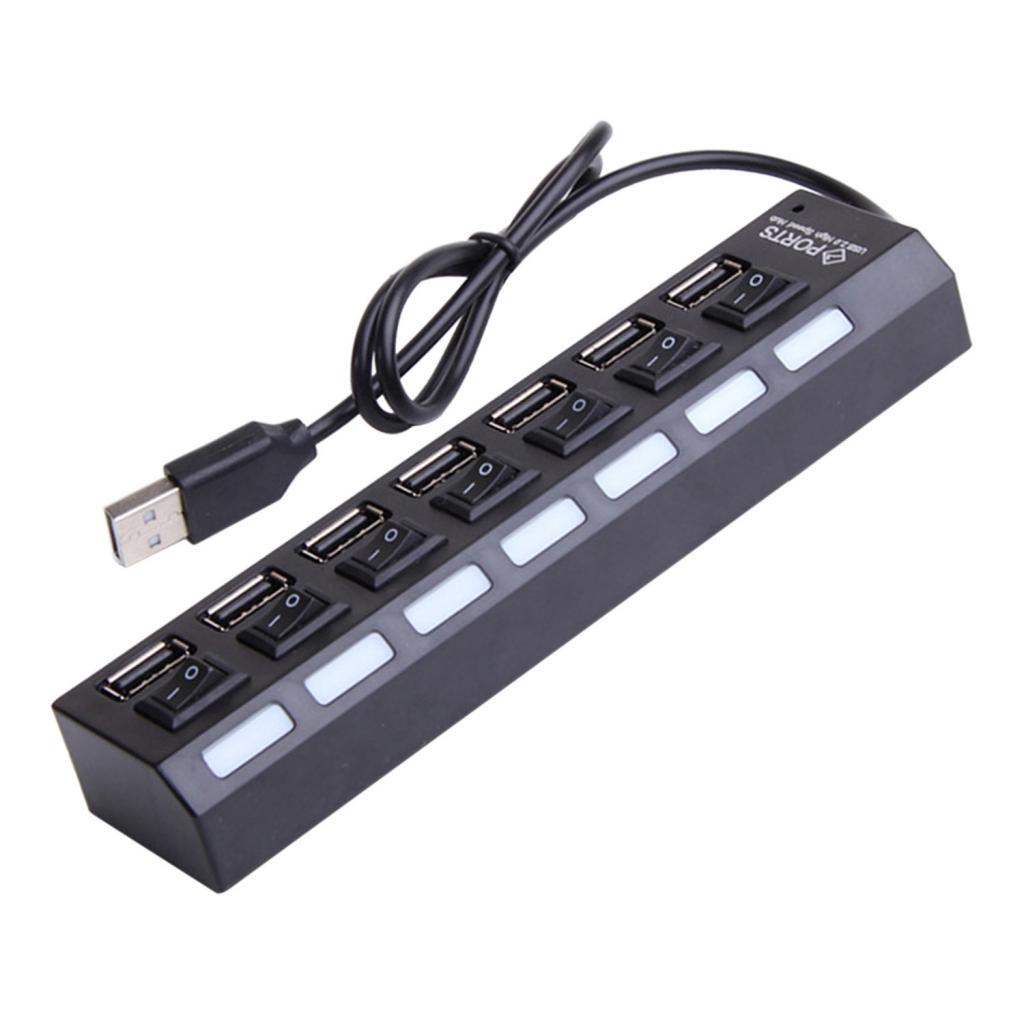 7-Port USB 2.0 Hub w/ High Speed Adapter ON/OFF Switch for PC Splitter