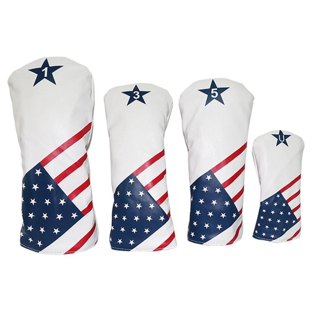 4pcs Durable Golf Wood Head Cover PU Fairway Utility Woods Driver Club Headcover