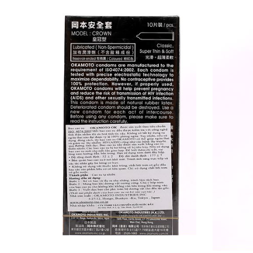 Okamoto Crown - Bao Cao Su Siêu Mỏng - Ôm Khít - Mềm Mại - Xuất Xứ Nhật Bản