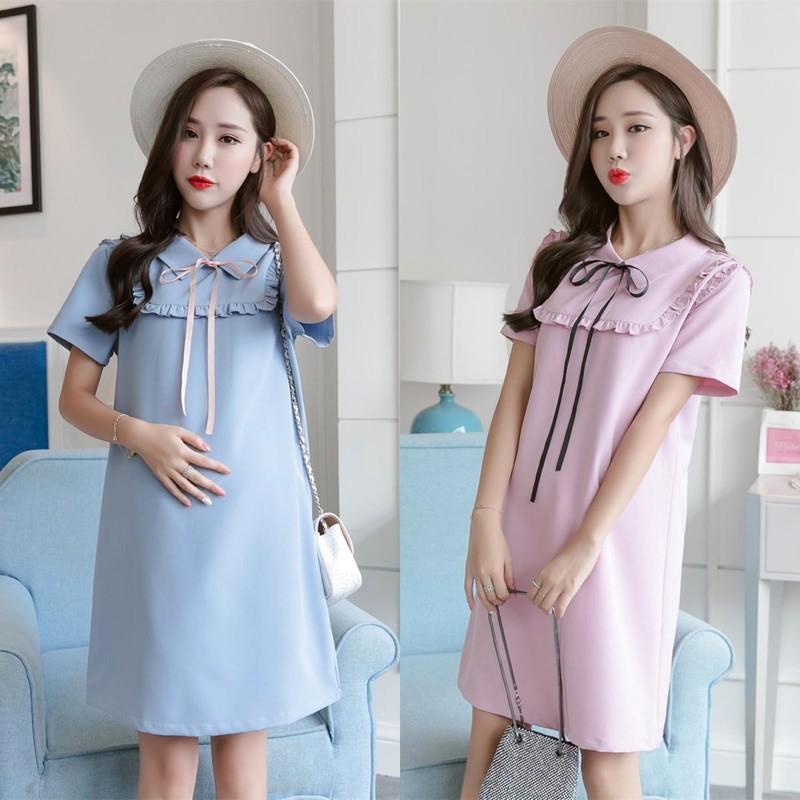 Váy bầu cổ sen phối nơ