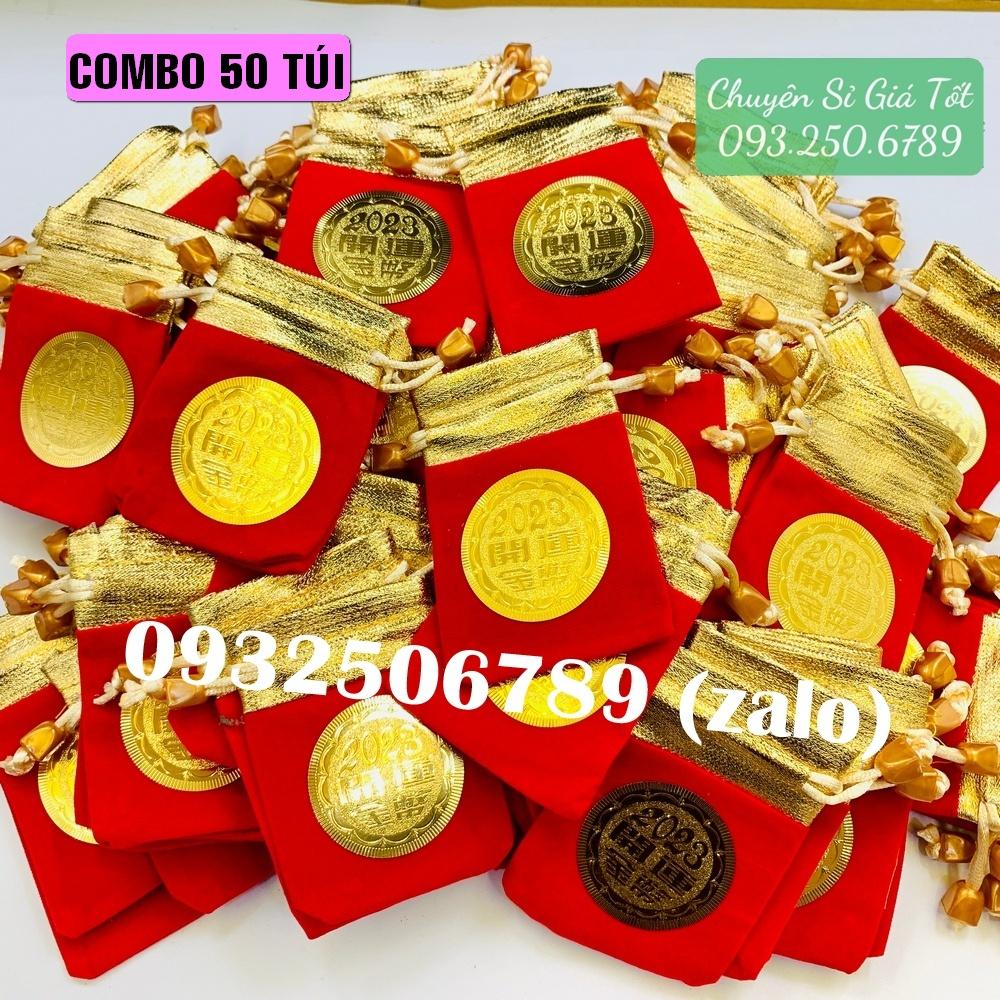Set 50 túi gấm đỏ 2023 bằng nhung LÀM QUÀ TẶNG LÌ XÌ DỊP LỄ, TẾT, Tiền lì xì tết 2023 , NELI