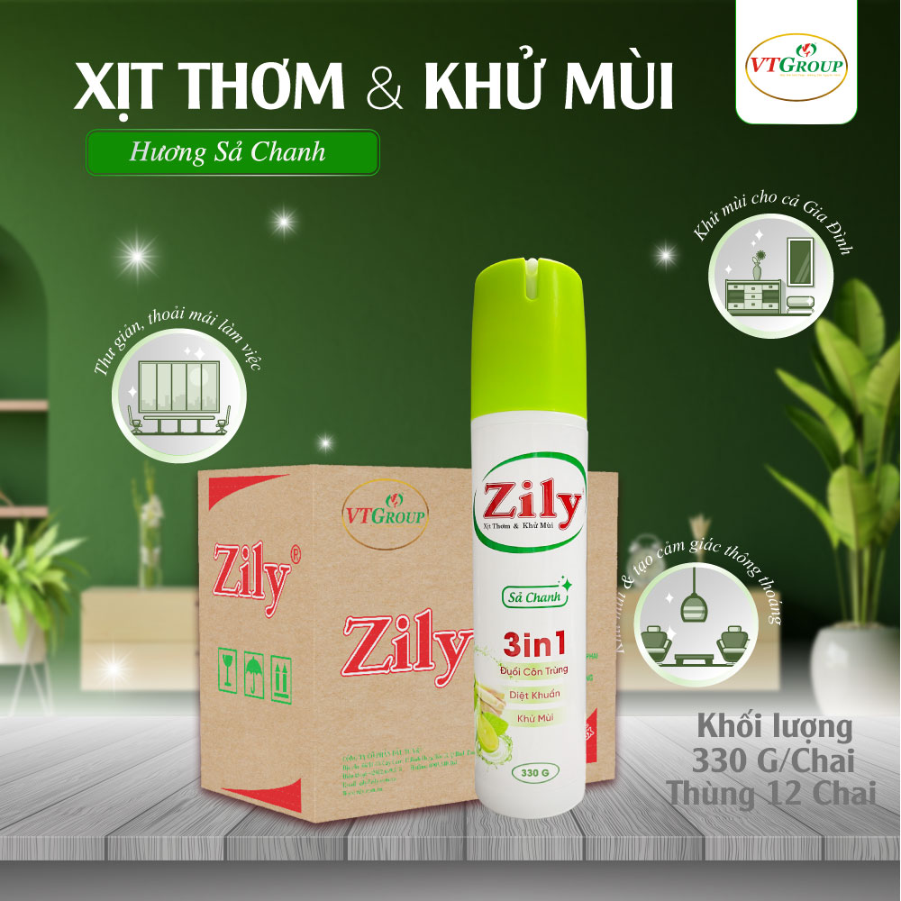 Xịt Thơm &amp; Khử Mùi Zily 300g (20 Chai/Thùng) - Tặng 1 chai Nước lau sàn Rick 4.7Kg