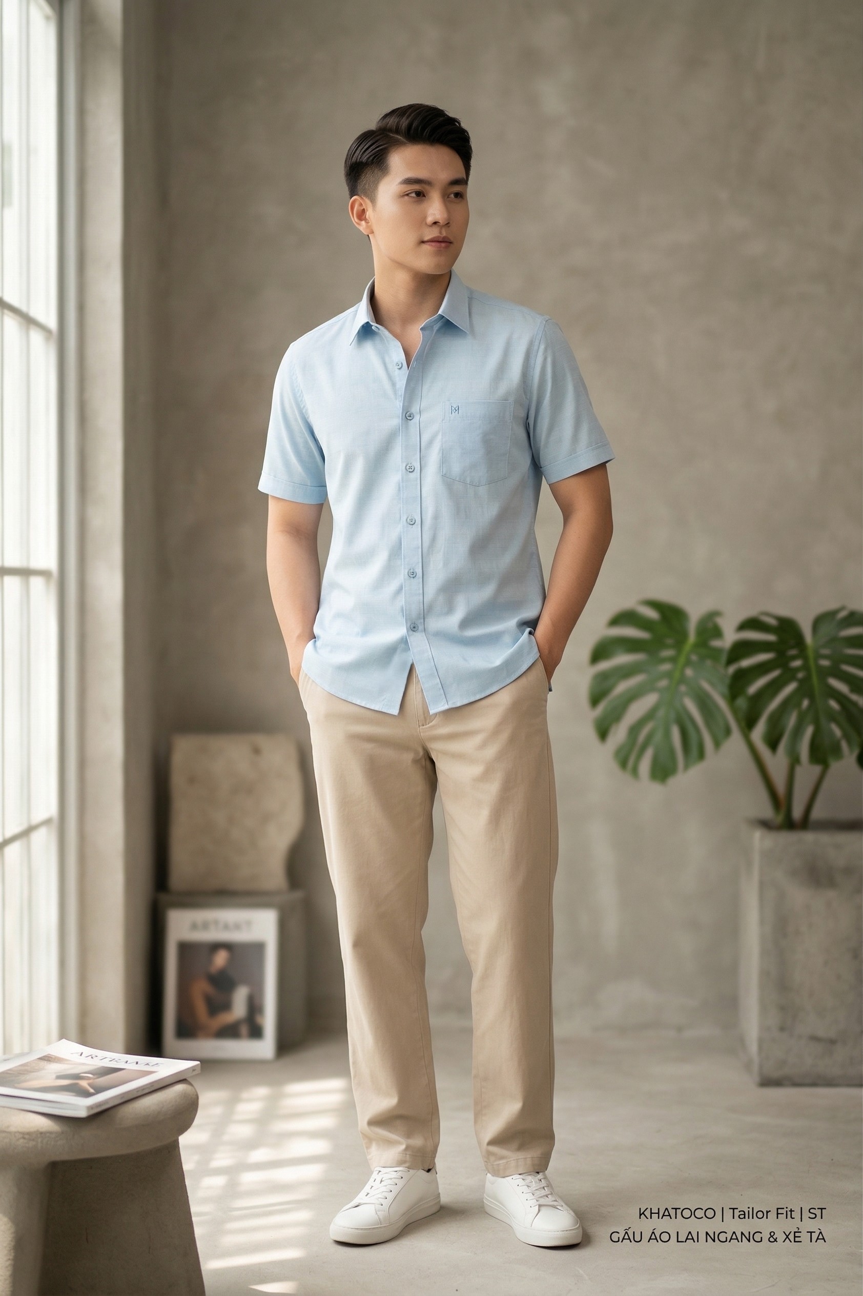 Áo sơ mi tay ngắn nam Khatoco sale 374k, giá tem 468k (Size S,XL)