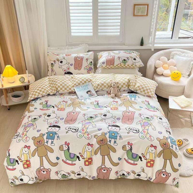 Bộ Chăn Ga Gối Cotton living 100%cotton Hàng Nhập Khẩu Cao Cấp 4 Món Ngộ Nghĩnh