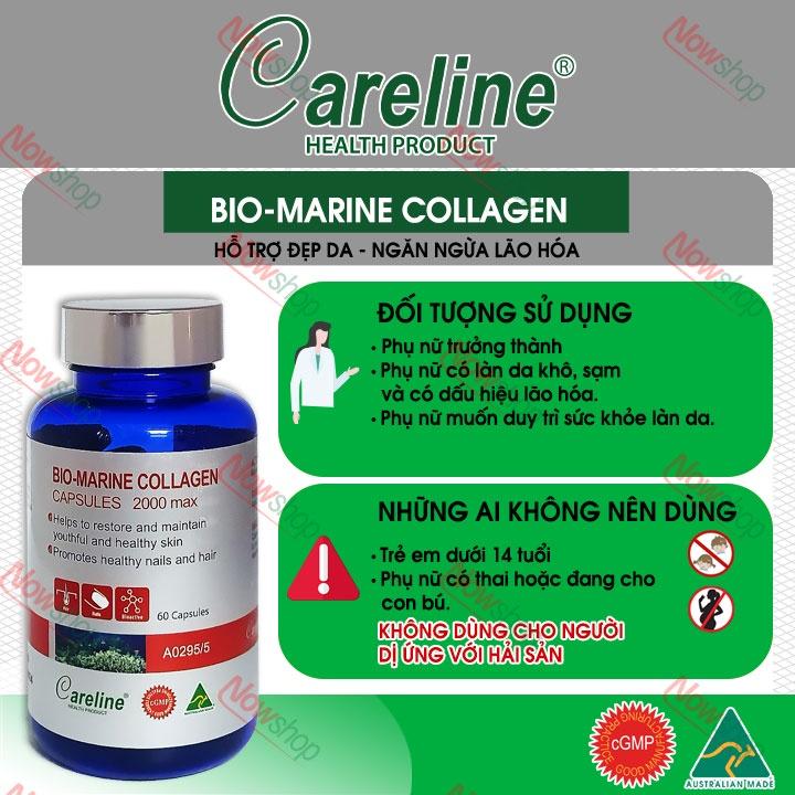 Viên uống đẹp da móng tóc Careline Bio-Marine Collagen capsules 2000max giảm nếp nhăn và sạm nám