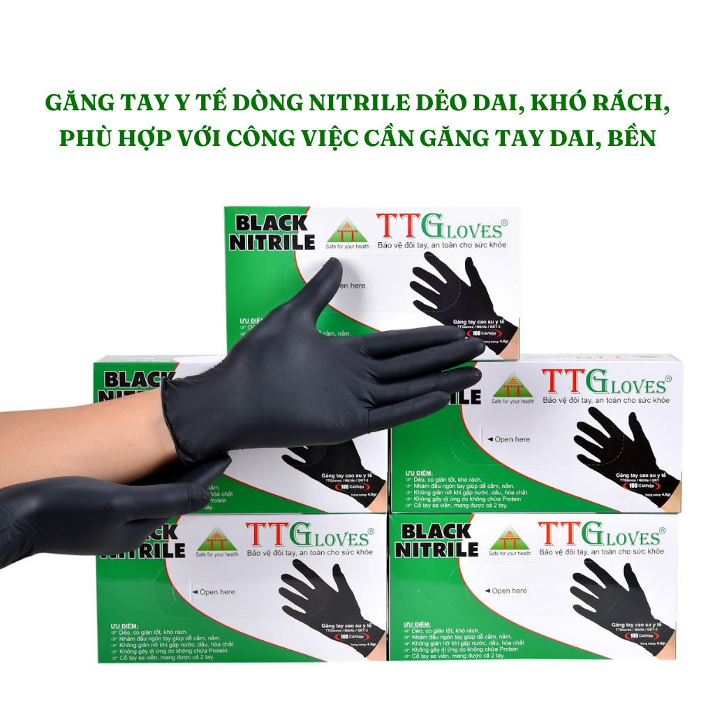 Hình ảnh Găng Tay Y Tế Size L Không Bột Nitrile Màu Đen TTGLOVES (100 chiếc)