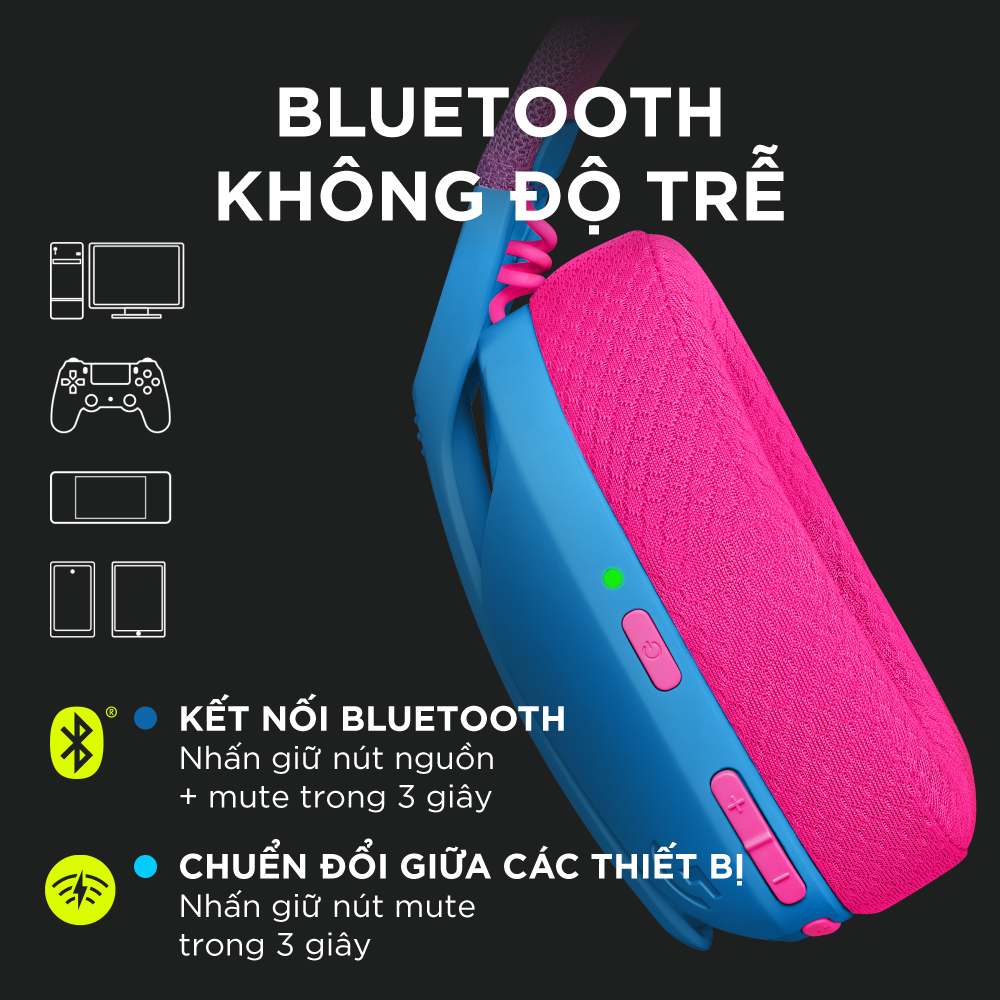 Tai nghe game không dây Bluetooth và Lighspeed Logitech G435 – Mic ảo tích hợp, nhẹ, tương thích PC, Điện thoại, PS4, PS5 -Hàng chính hãng