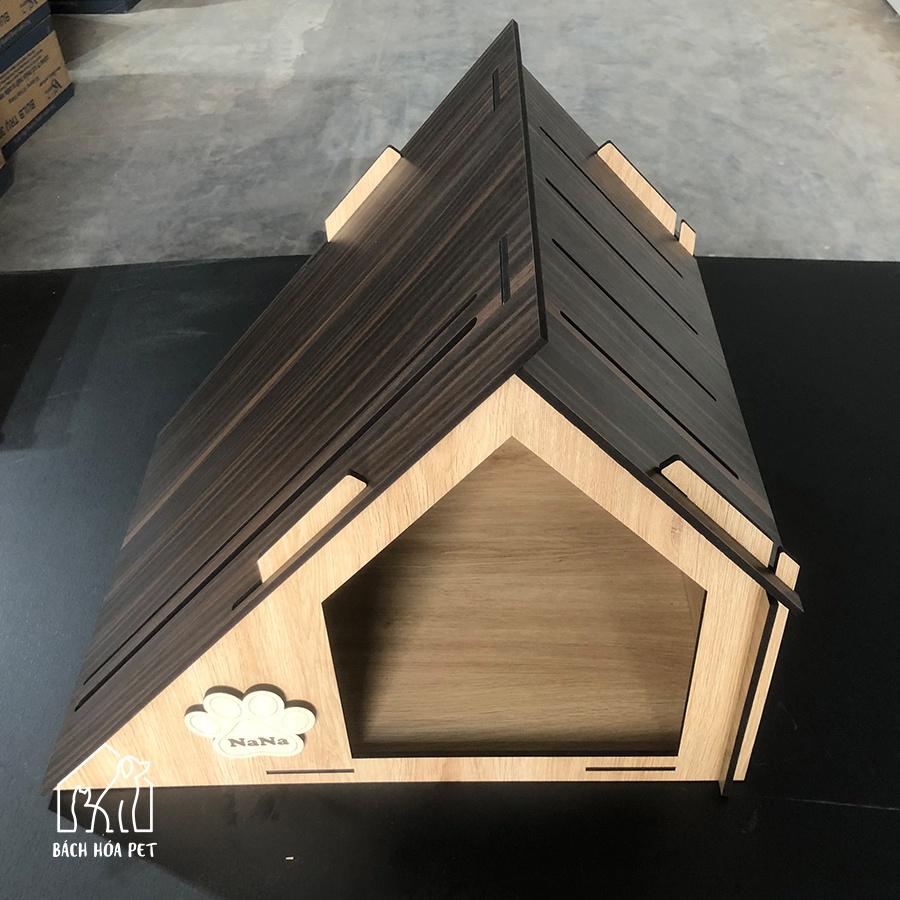 Nhà ở cho chó mèo BHP2 hình tam giác, chuồng pet làm bằng gỗ cao cấp cực dễ thương