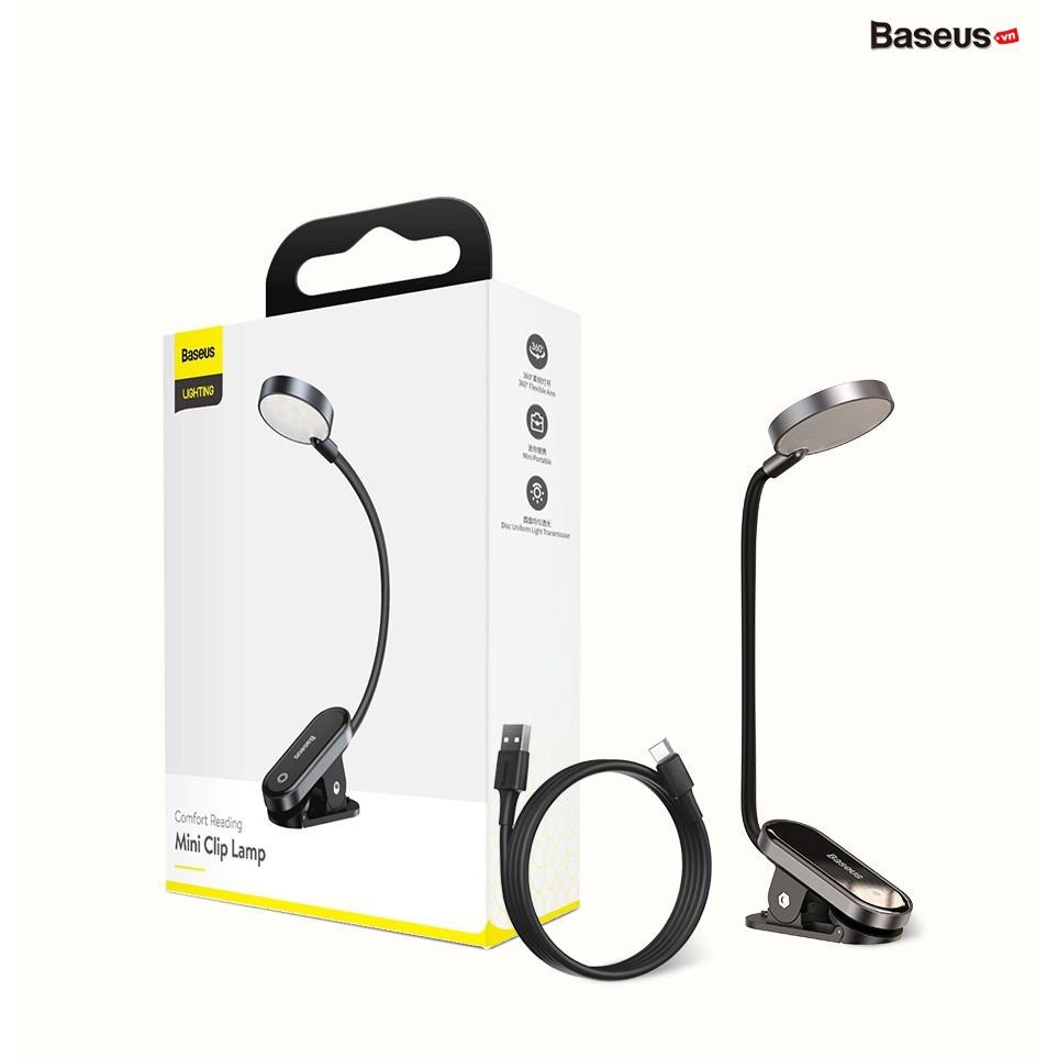 Đèn đọc sách mini, pin sạc tiện dụng Baseus Comfort Reading Mini Clip Lamp hàng nhập khẩu