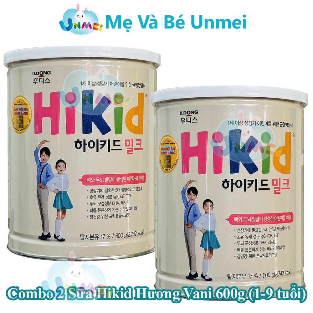 Bộ 2 Hộp Sữa HIKID tăng CHIỀU CAO & CÂN NẶNG Vani 600g - Hàng Nội địa Hàn
