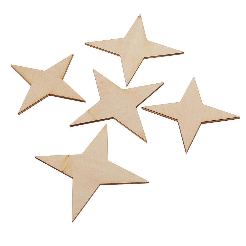 High Quality Blank 4 Point Star Shapes Rustic Wooden Embellishments DIY Wooden Name Card Unfinished Wood Plaque Sign DIY Decoration Wood Art Craft 10/20/30/40/50/60/70/90mm