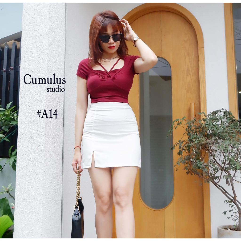 Áo thun ngắn tay phối dây Cumulus chất thun gân lụa A14