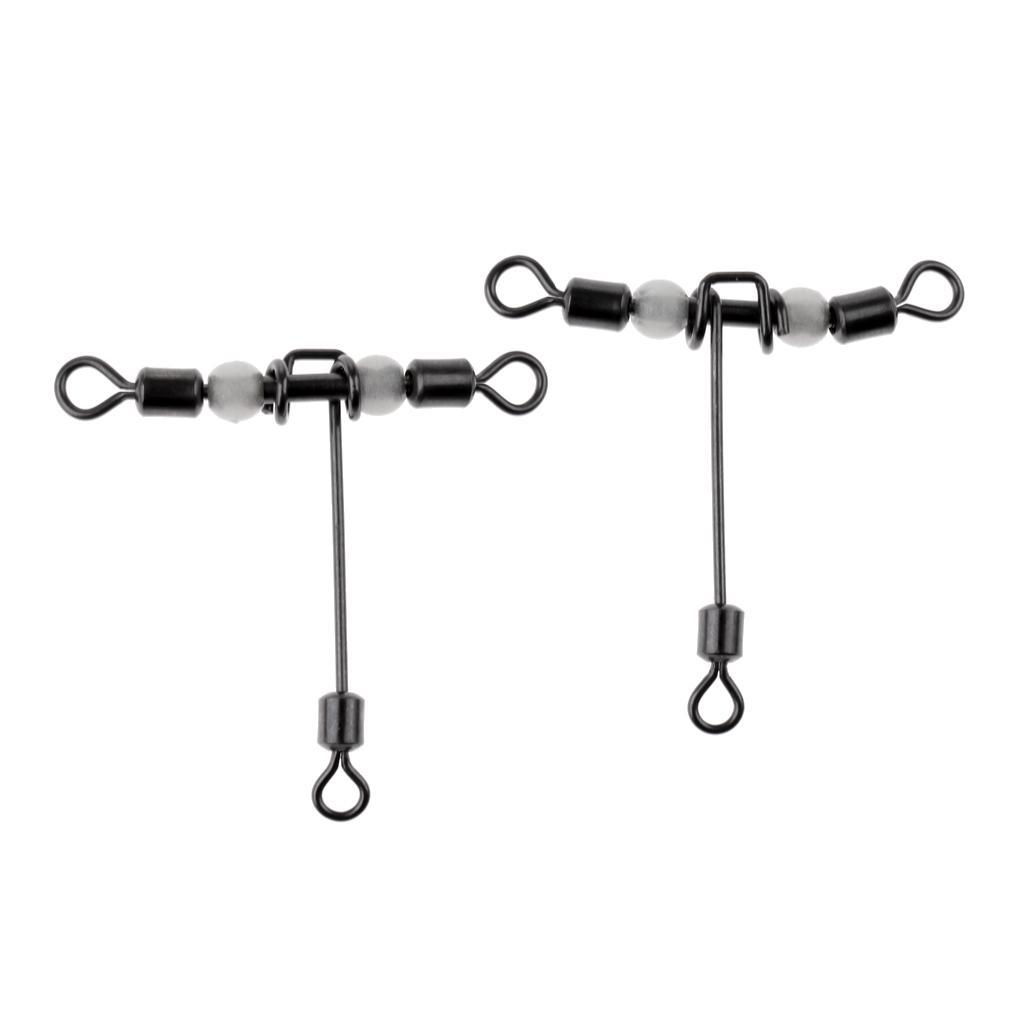 10Pcs Fishing Crimp Swivels Cross-line Swivels T-shape Hook Line Connector with Luminous Beads