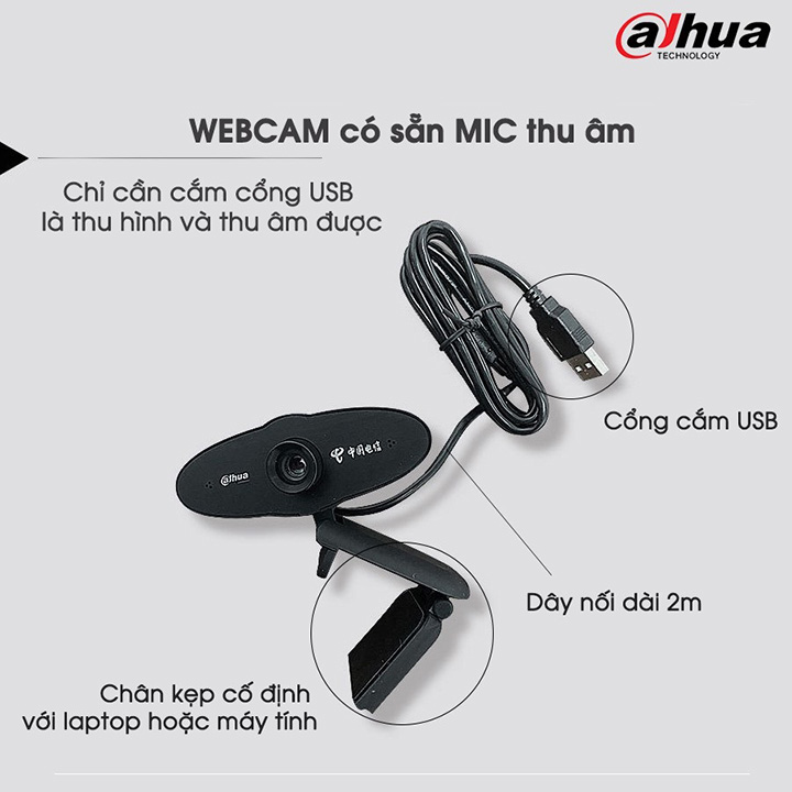 Webcam máy tính Dahua Z2+ Plus HD720 siêu nét Có Micro Hỗ trợ học trực tuyến, họp online, zoom , video call - Hàng Chính Hãng