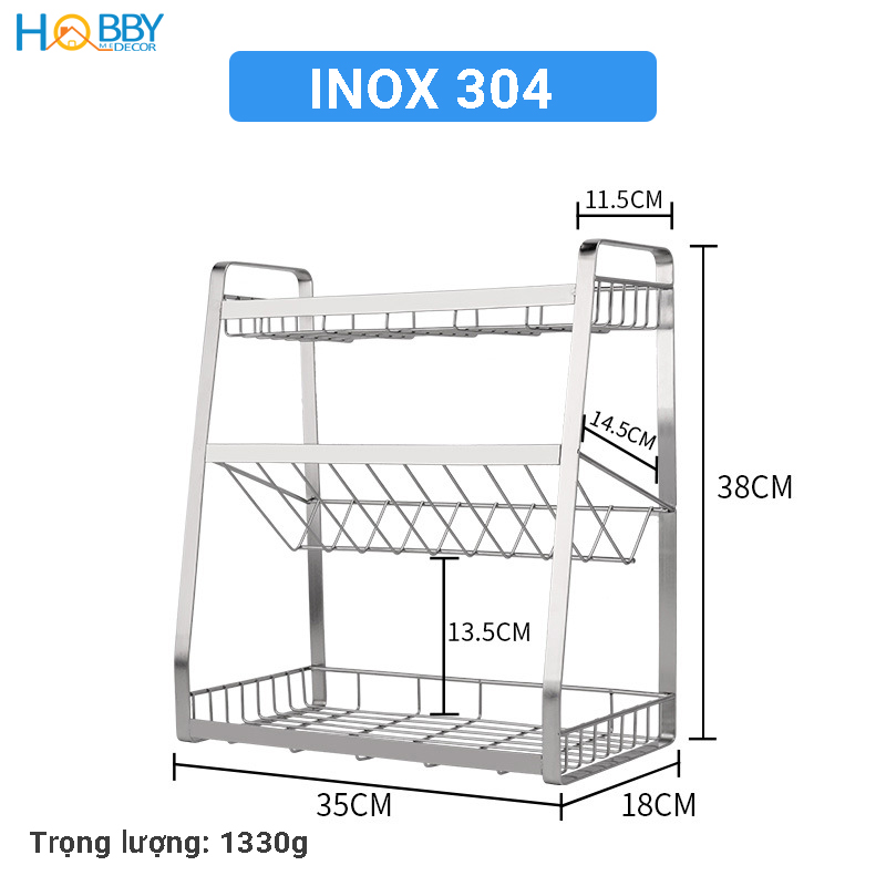 Kệ đựng gia vị 3 tầng để chai lọ nhà bếp đa năng Hobby Home Decor 3TGV inox 304