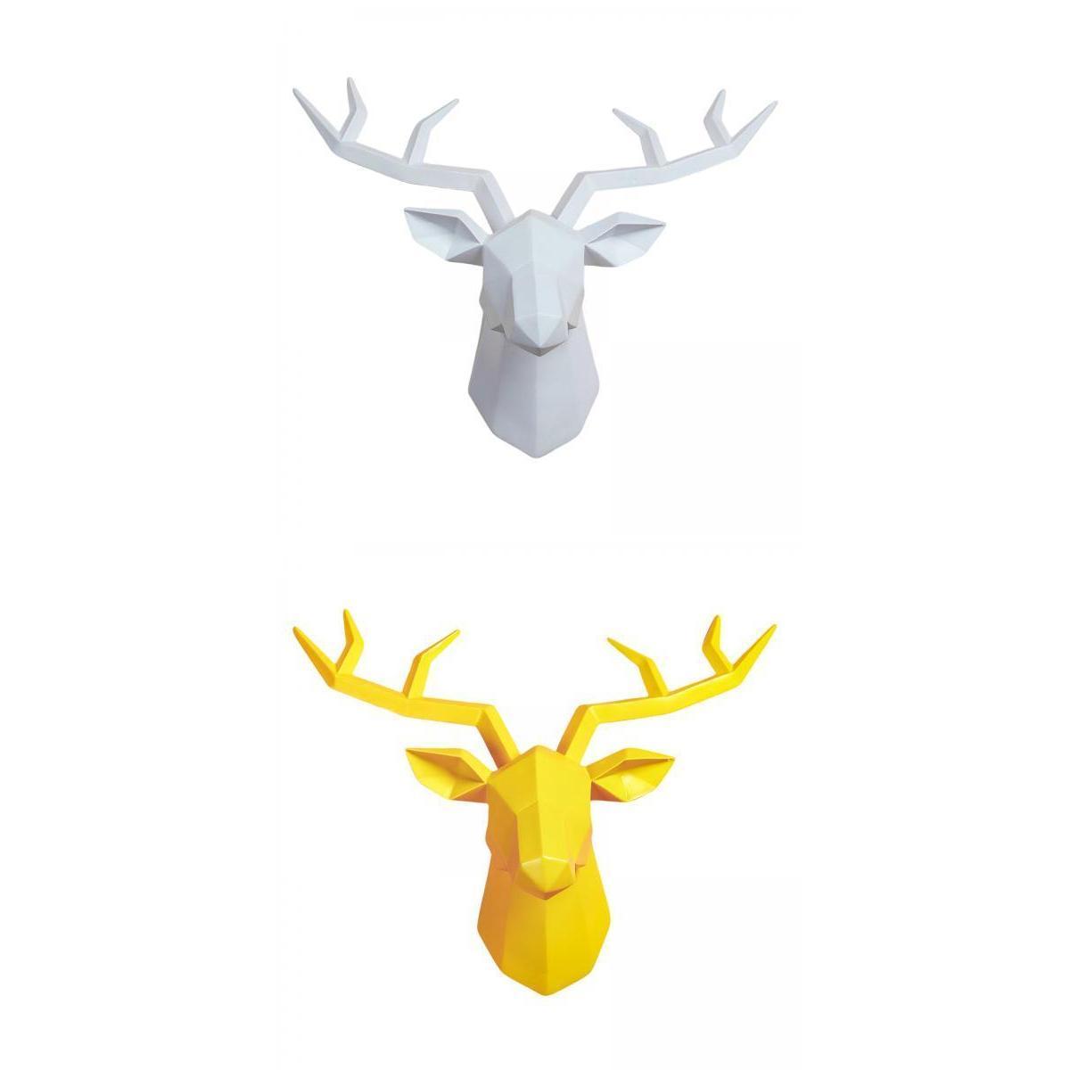 2x Resin Deer Head Sculpture Wall Mount Animal Statue Figurines Decoration