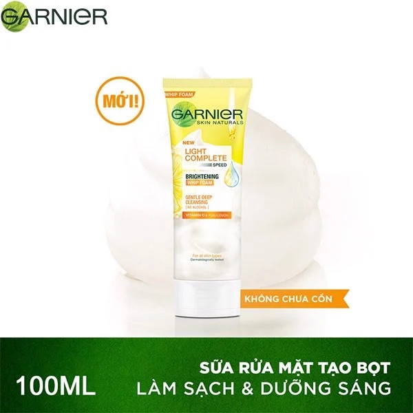 [GARNIER] Sữa Rửa Mặt Tạo Bọt Chứa Vitamin C Giúp Sáng Da, Mờ Thâm Và Ẩm Mịn Light Complete Brightening Whip Foam 100ml