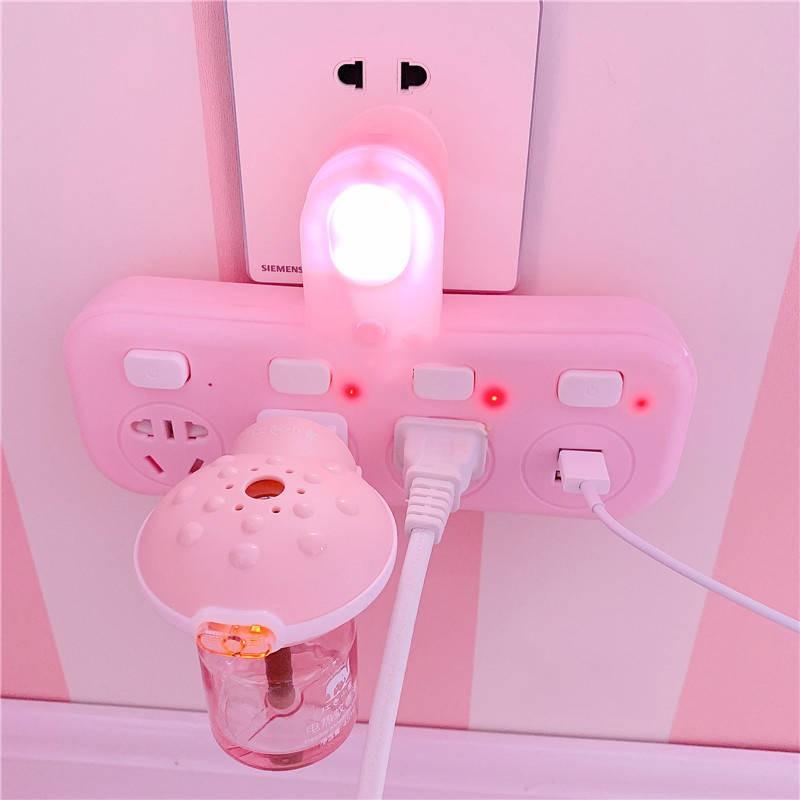 Pink Girl Heart Hộ gia đình, Turn, Pickup Ký túc xá Ổ cắm, Đèn ngủ chuyển đổi, Ổ cắm sạc nhanh USB, khớp, 4 ổ cắm cắm,