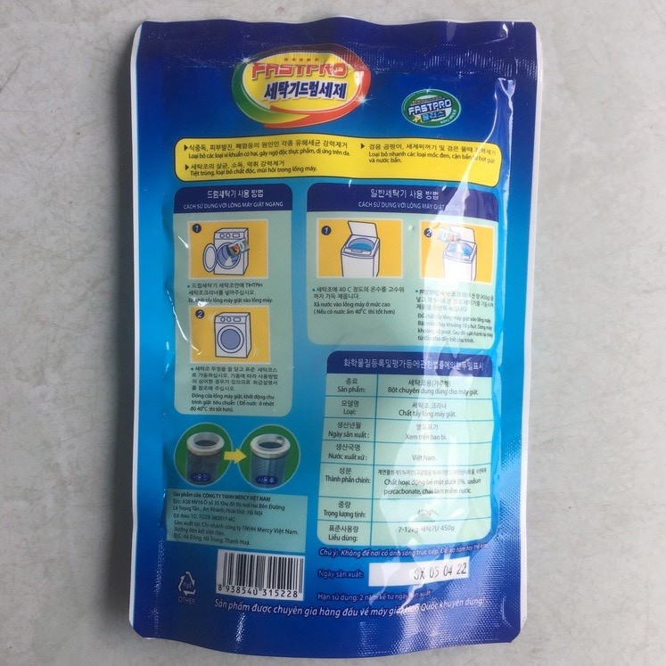 Vệ Sinh Máy Giặt, Bột Tẩy Lồng Máy Giặt Hàn Quốc Gói 450G - Siêu Tiện Dụng Dành Cho Máy Giặt