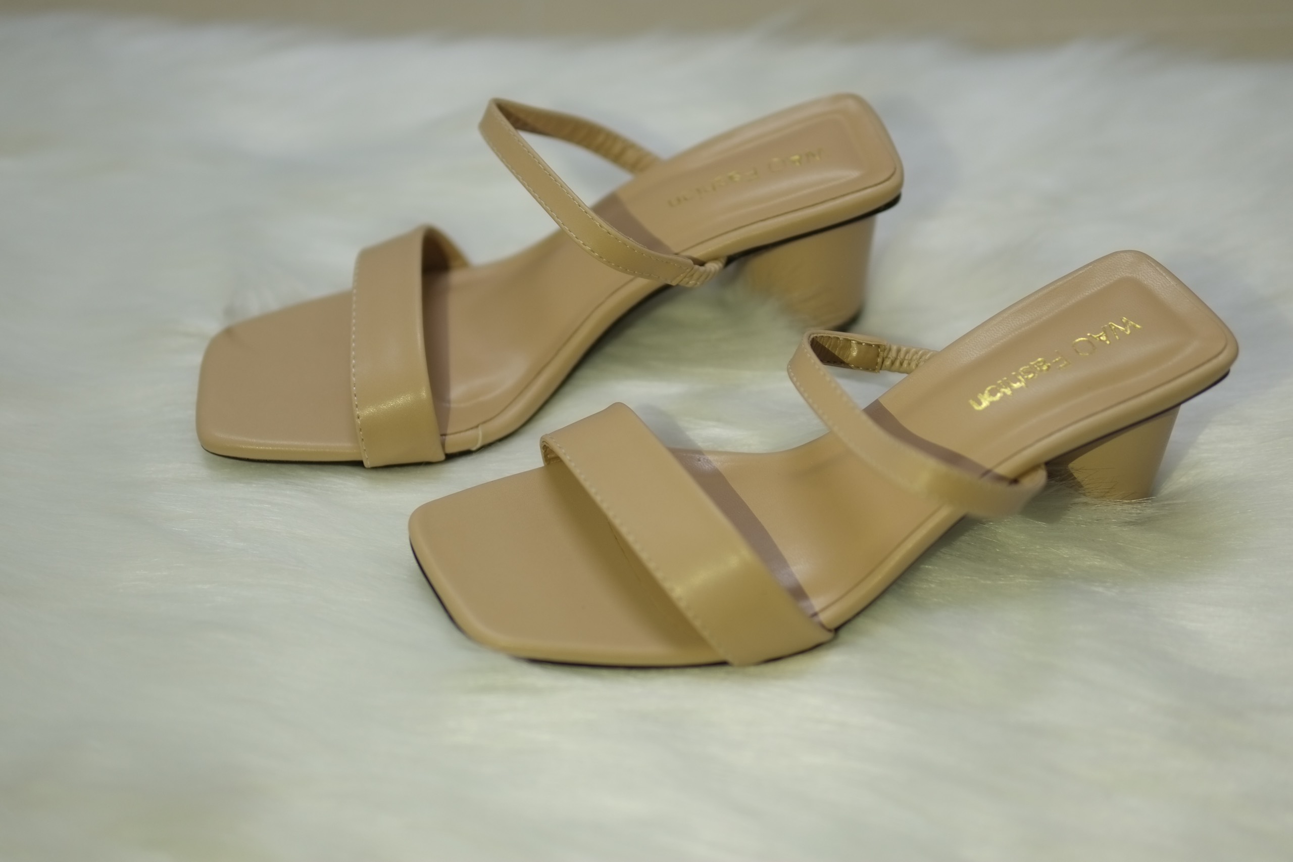 WAO Fashion - Giày sandal cao gót mũi vuông phối gót tròn cao 5cm - WB02
