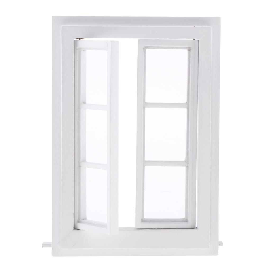Miniature White Wooden Door Window Furniture DIY Decor for 1/12 Dolls House