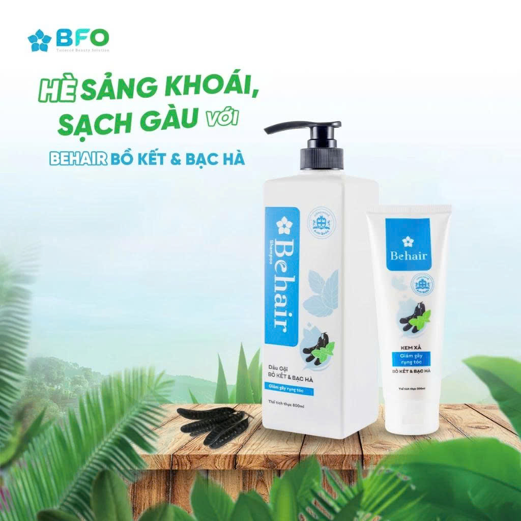 Combo Gội Xả Behair Bồ kết bạc hà Giúp Mềm Mượt Giảm Gãy Rụng Kích Thích Mọc Tóc