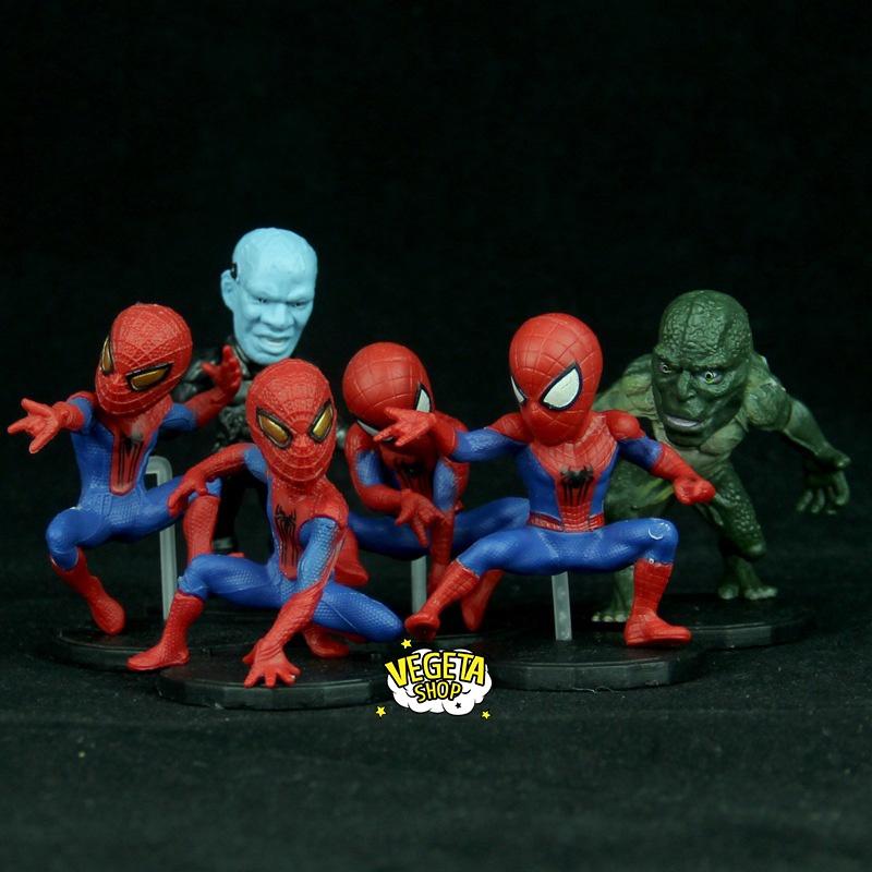 Mô hình Avengers - Marvel - DC - Trọn bộ 6 mô hình Spider Man Electro Lizard - Người Nhện Điện Thằn lằn - Cao 6~10cm