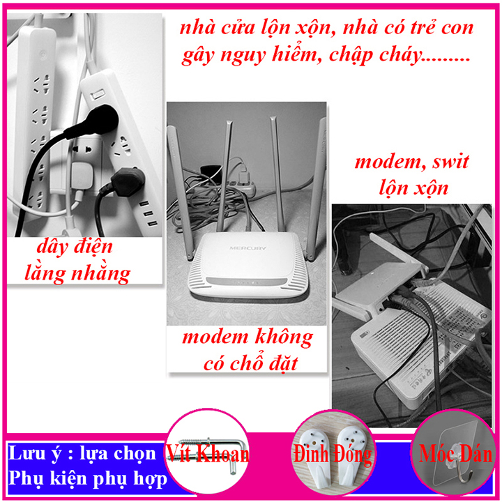 Kệ treo tường trang trí không cần khoan, chất liệu gỗ nhựa cao cấp màu trắng, đặt modem wifi - a13
