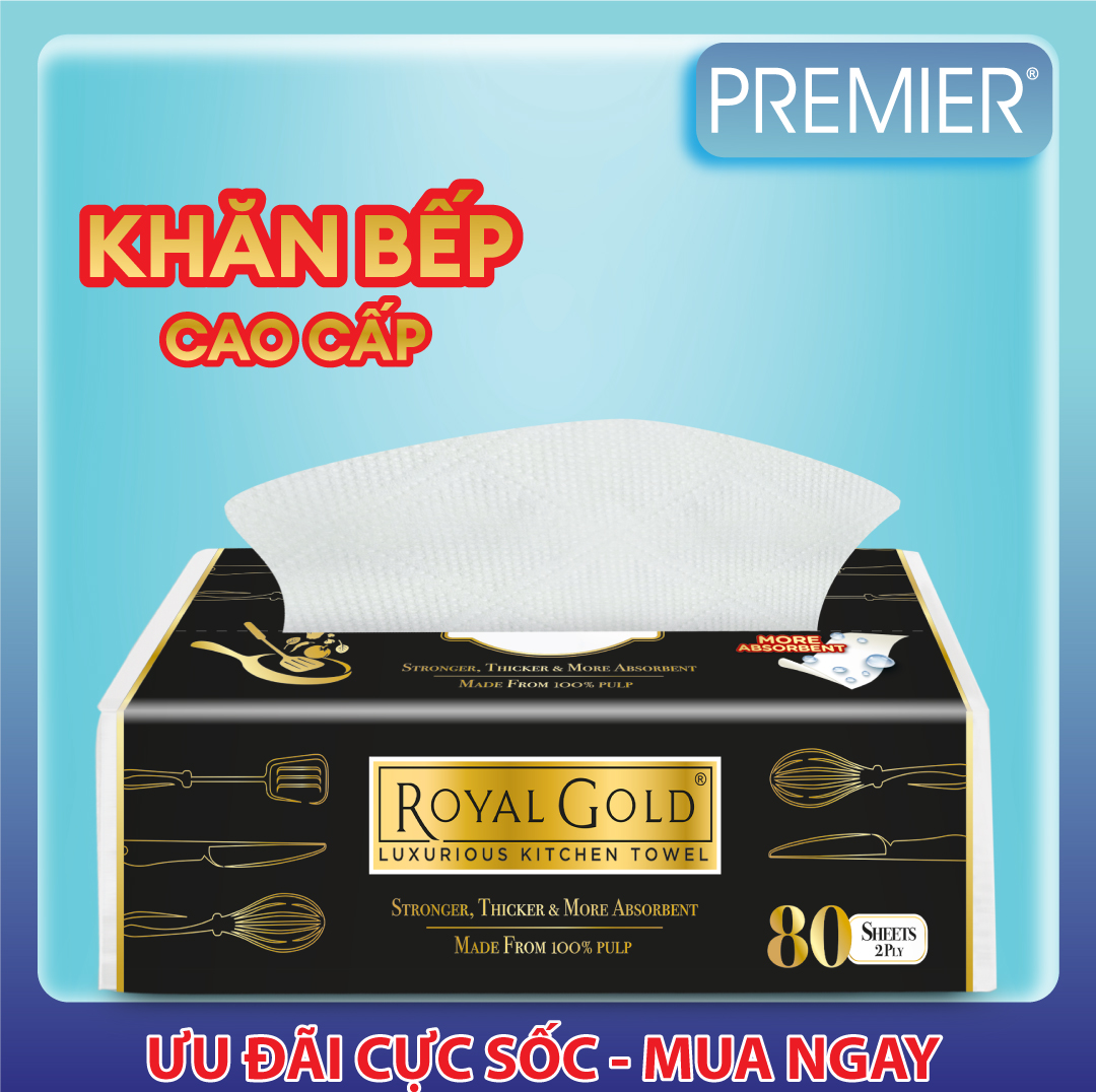 Khăn bếp đa năng ROYAL GOLD 80 tờ -  combo 6 gói (Khăn giấy rút đa năng)