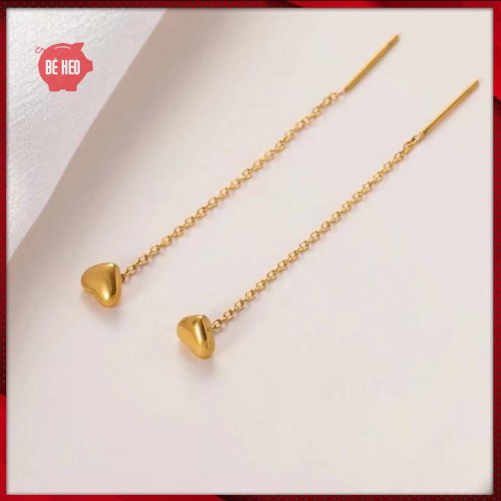 Bông tai titan dài trái tim tua rua - Trang sức Bé Heo BHBT469