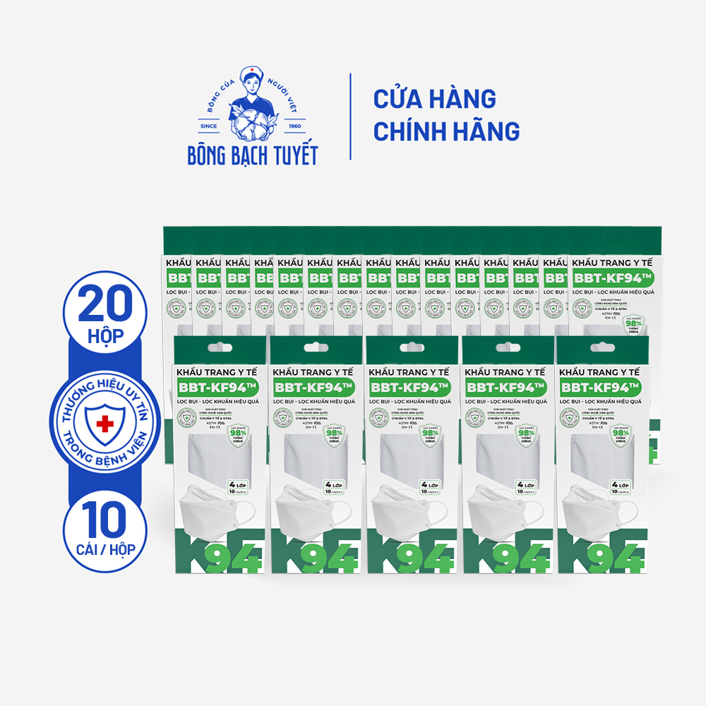 Combo 20 Gói khẩu trang Bông Bạch Tuyết KF94 Trắng (10 cái/gói)