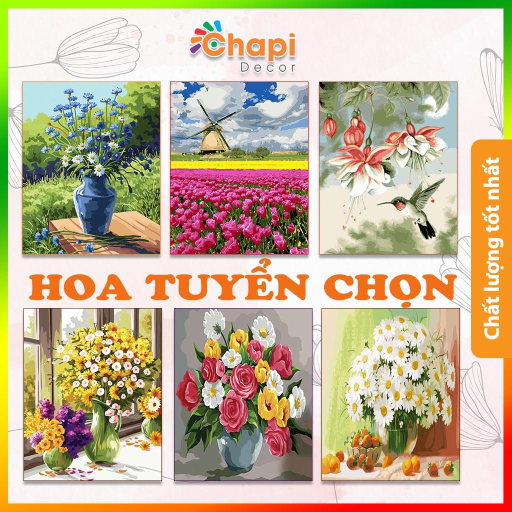 Tranh tô màu số hóa Chapi, Tranh số hóa Hoa Tuyển Chọn KT 40x50cm đã căng khung, Có dầu bóng