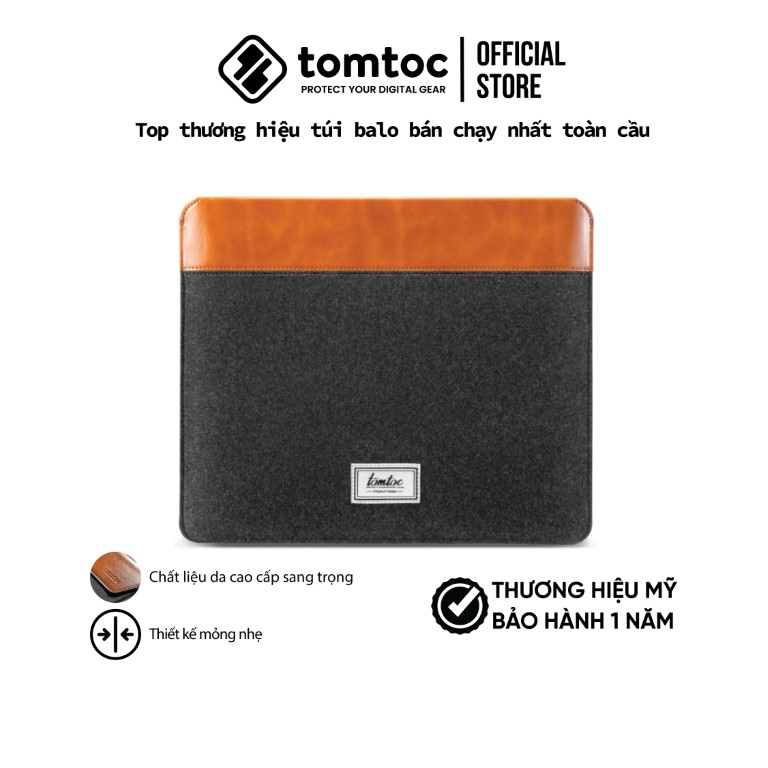 Túi chống sốc Tomtoc Felt and PU Leather cho Macbook Gray – Hàng chính hãng