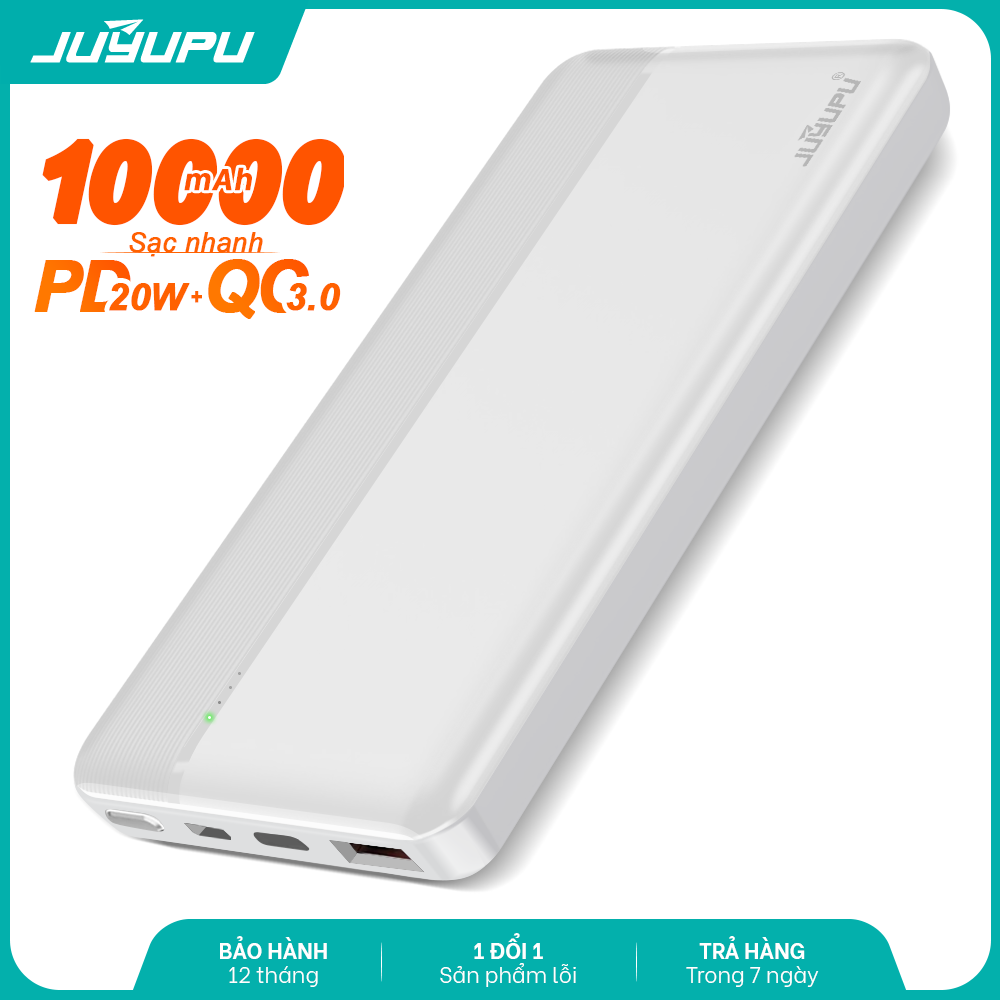 Pin sạc dự phòng JUYUPU PQ1C 10000mAh sạc nhanh PD QC3.0 20W đèn led báo hiệu dành cho iPhone Samsung OPPO VIVO HUAWEI XIAOMI - HÀNG CHÍNH HÃNG