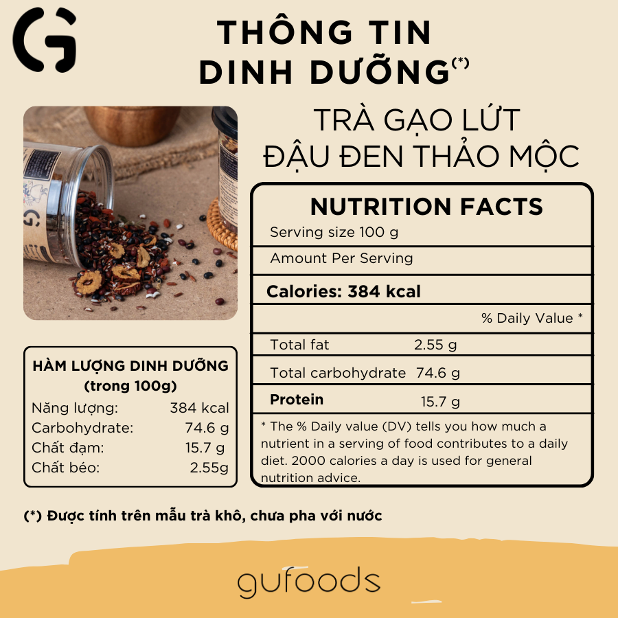 Trà gạo lứt đậu đen GUfoods - Thanh nhiệt, Mát gan, Cải thiện giấc ngủ - Trà Tết - Quà Tết