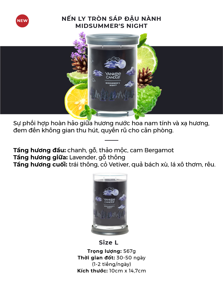 Nến ly tròn sáp đậu nành Yankee Candle size L (567g) - Midsummer's Night