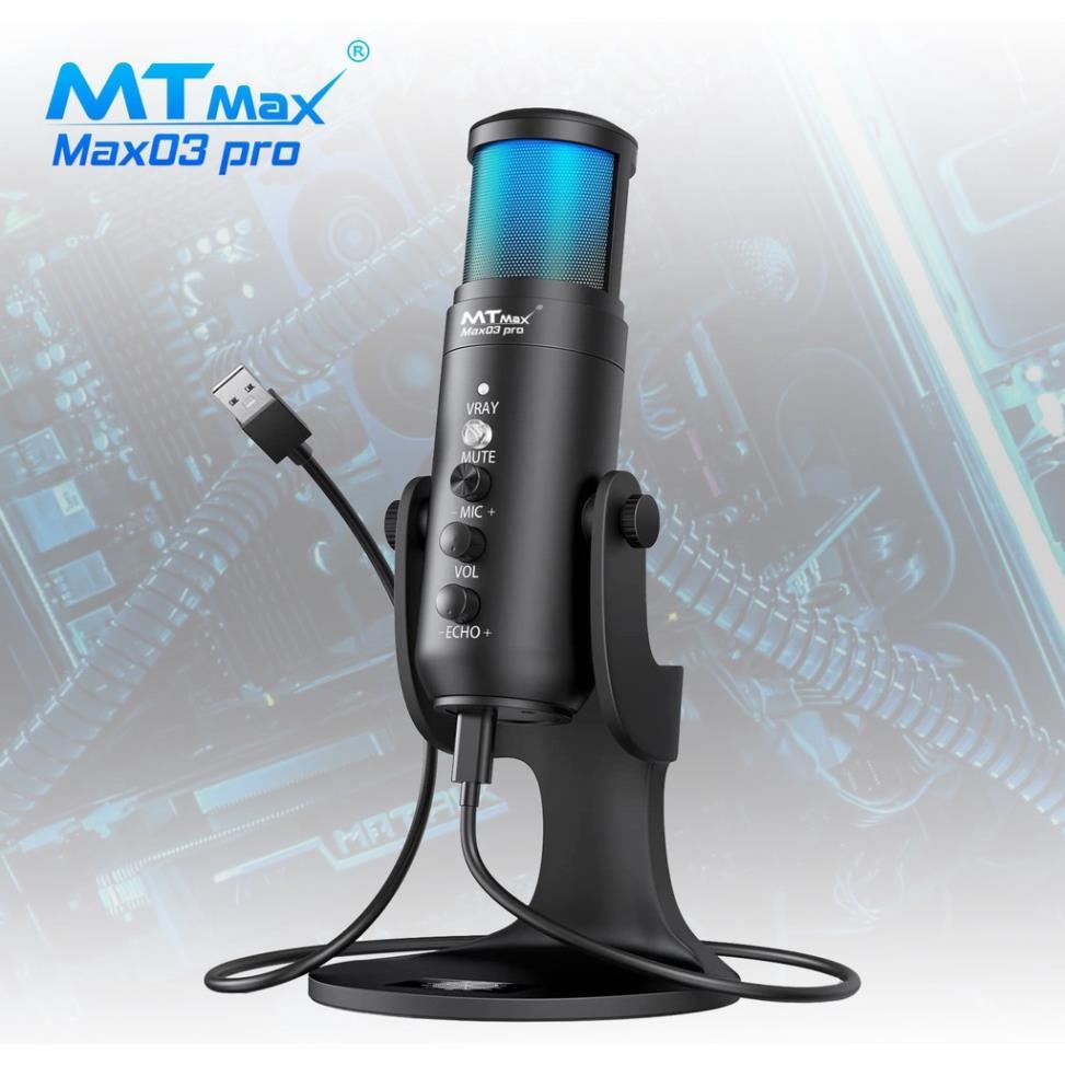 Micro thu âm mtmax max03 pro micro hoàn hảo cho streamer, nhà sáng tạo nội dung có echo kèm hiệu ứng đèn lọc tạp âm tốt