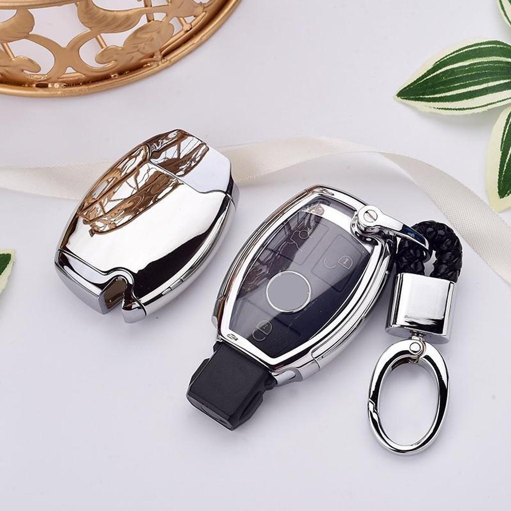 Ốp, bọc chìa khóa silicon màu tráng gương bảo vệ chìa khóa cho xe Mercedes…kèm móc đeo Inox