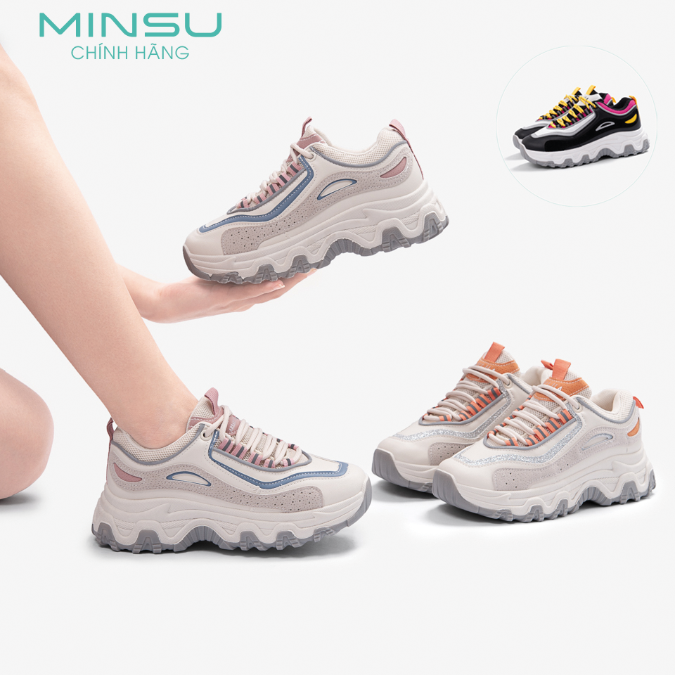 Giày Thể Thao Sneaker Độn Đế Tăng Chiều Cao 5cm MINSU MYIJIA M3805 Phong Cách Bata Đế Độn Hàn Quốc Phản Quang Phù Hợp Đi Chơi, Đi Học