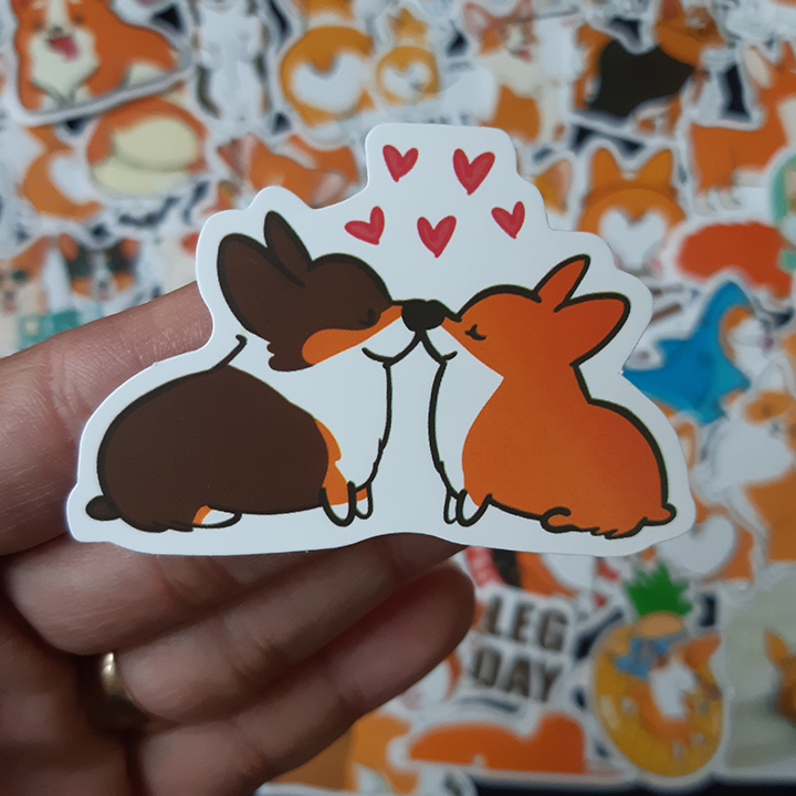 Bộ Sticker dán cao cấp chủ đề CHÚ CHÓ CORGI - Dùng dán Xe, dán mũ bảo hiểm, dán Laptop