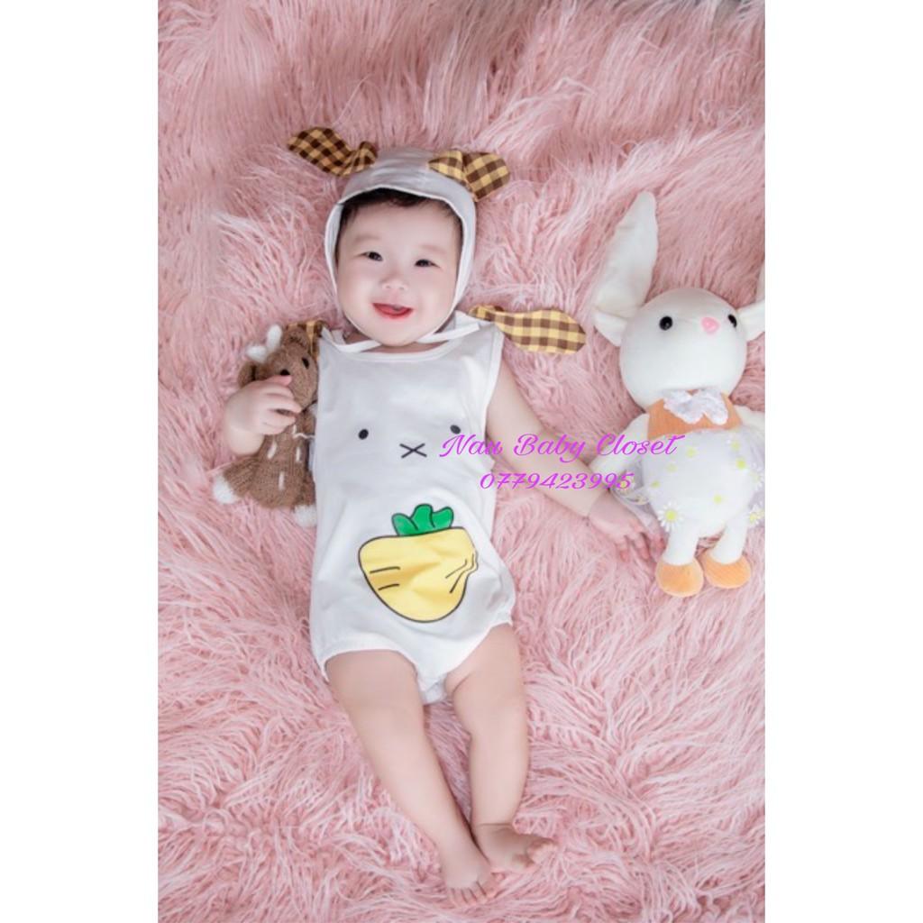 Body suit cotton co giãn cho bé kèm nón tai thỏ