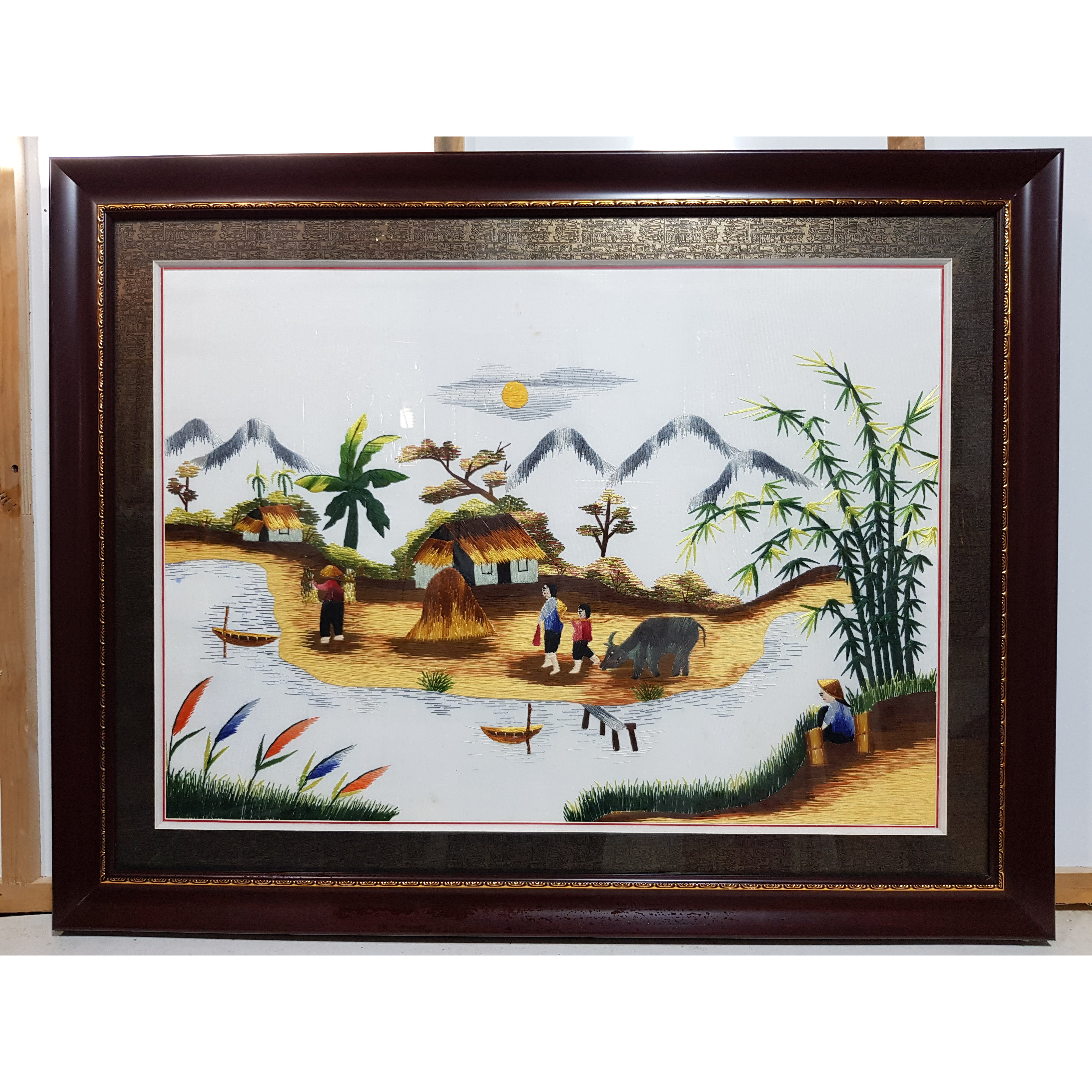 TRANH THÊU TAY -PHONG CẢNH ĐỒNG QUÊ