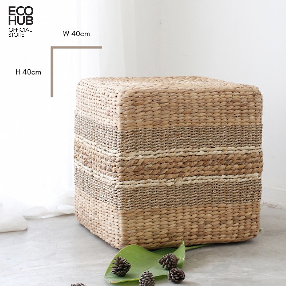 Đôn cói hình vuông ECOHUB đan sợi to ngồi êm ái, thoải mái không bị xẹp, loại 45x45cm