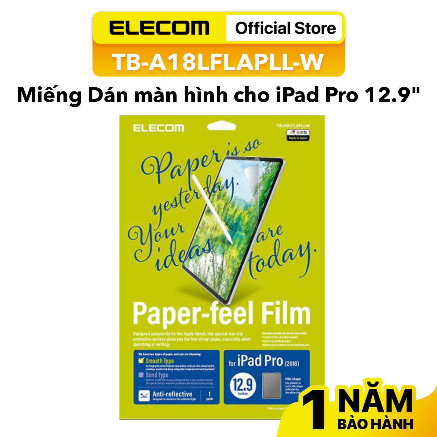 Miếng dán màn hình cho Ipad Air 12.9 inches Elecom TB-A18LFLAPLL-W - Hàng chính hãng