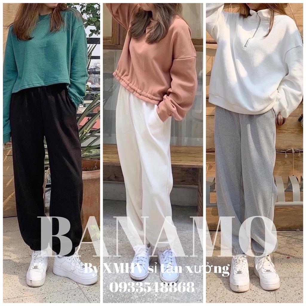 Quần Jogger nỉ tăm dáng rộng ống boom bo gấu 4 màu phong cách Ulzzang năng động thời trang Banamo Fashion 295