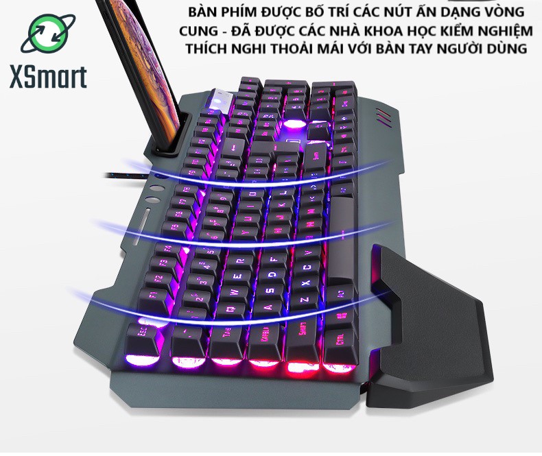 Bàn Phím Gaming XSmart K618 Super Pro New 2021 Đổi Màu 10 Chế Độ Led Khác Nhau Cực Đẹp Sử Dụng Trên Máy Tính Laptop Pc TiVi - Hàng Chính Hãng